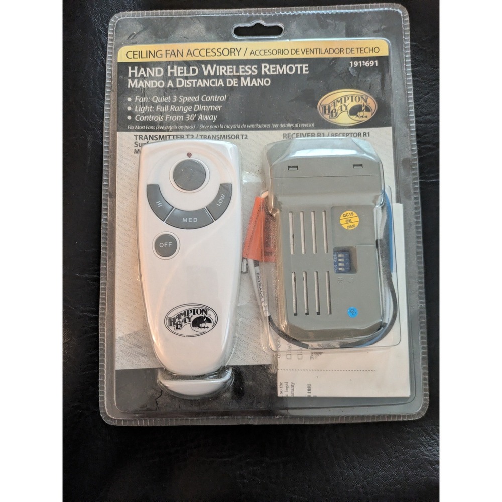 Hampton Bay Ceiling Fan Hand Held Wireless Remote Receiver Kit 191-691 T2 R1 NEW